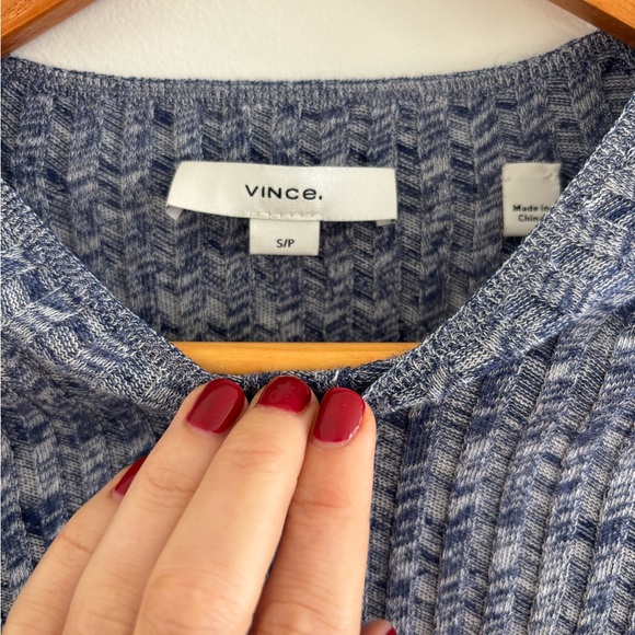 Vince Blue Heathered Ribbed Long Sleeve Top Wool Cotton Blend Size S - Picture 2 of 5